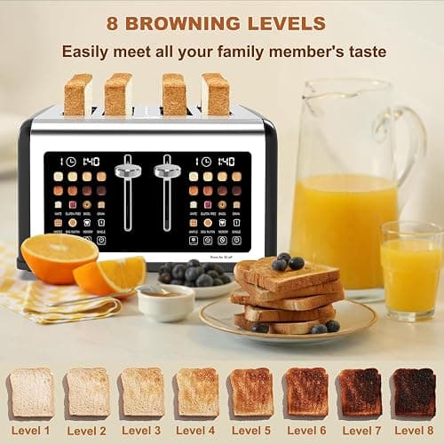 4 Slice Toaster Touch Screen, Stainless Steel Toasters Digital Timer, Dual Control Panel Toasters, 8 Shade Settings 6 Bread Types for Bagel, Cancel, Defrost 1650W Black thumbnail 7