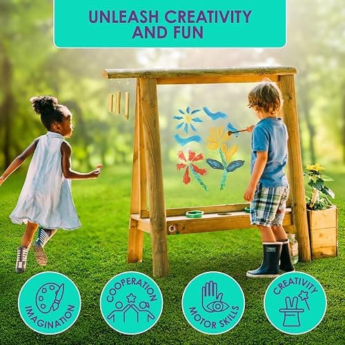 Plum® Discovery Art Easel for Kids- Outdoor Wooden Painting Easels with Paint Brush and Accessories, Learning Toys for Toddlers, Wood Planter Box, Easy to Clean, Durable, Weatherproof, Ages 3+ thumbnail 4