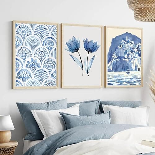 6Pcs Blue coastal Wall Art Flowers Aesthetic Wall Decor Pictures Trendy Minimalist Posters Prints Hydrangeas painting Preppy Artwork for Bedroom Gallery Home Decoration,8x10in Unframed thumbnail 5