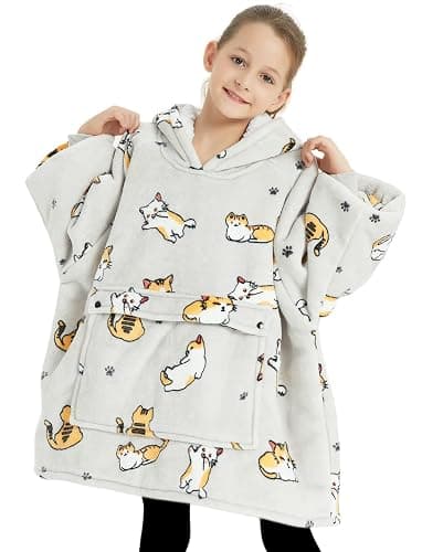 KFUBUO Wearable Blanket Hoodie for Kids Sherpa Patterns Oversized Sweatshirt Blanket With Pocket 6-10 Year Old Girl Boy Birthday Gifts Cat thumbnail 3