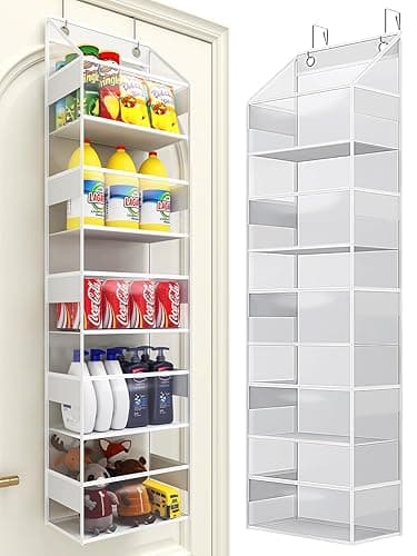 PHOTOONE 5-Tier Over The Door Storage Hanging Organizer, Clear Hanging Storage Pantry Organizer, Large Capacity Door Organizer for Closet, Bedroom, Baby Nursery, Bathroom and Sundries - Clear-5 Tier