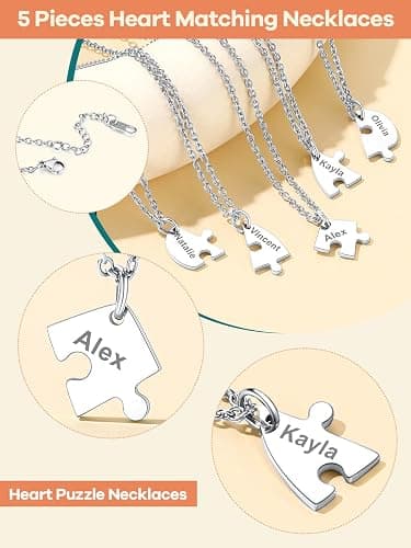 Supcare 2/3/4 Personalized Heart Puzzle Necklaces for Couples Friends Family Bff Custom Jewelry Gifts for Birthday Christmas Mothers Day Anniversary (with Jewelry Gift Box) thumbnail 8