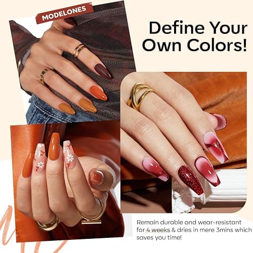 Modelones Gel Nail Polish Set, 6 Colors 2025 Christmas Nude Brown Burnt Orange Glitter Gel Polish Dark Red Wine Burgundy Maroon Nail Polish Soak Off Winter Nail Art Manicure Kit DIY Salon Gift thumbnail 4