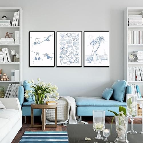 Trendy Coastal Wall Art Set of 3 Blue Seashell Bikini Coquette Posters Prints Coastal Granddaughter Beach House Preppy Aesthetic Wall Decor Pictures for Girly Bedroom Dorm Apartment Unframed 12x16in - Coastal - 16L" x 12W"poster thumbnail 7