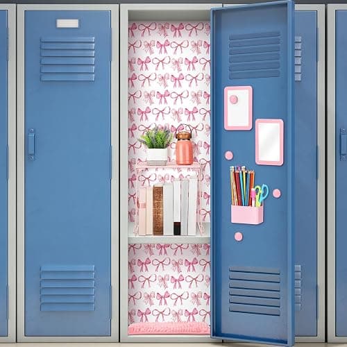 Pinkunn 16 Pcs Locker Accessories Kit Locker Organizer Bow Wallpaper Magnetic Whiteboard Magnet Mirror Dry Eraser Marker Rug Magnetic Storage Cup Organizing Shelf Back to School Party Supply(Pink Bow) - Pink Bow thumbnail 6