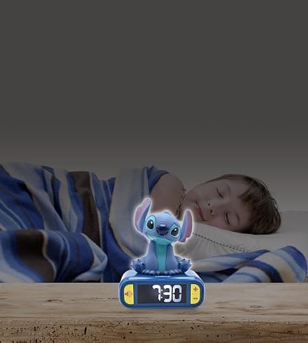 LEXiBOOK, Disney Stitch, Stitch Nightlight Alarm Clock, Sounds and Melodies, LCD Backlit Screen, Luminous, Snooze, Blue, RL800D thumbnail 2