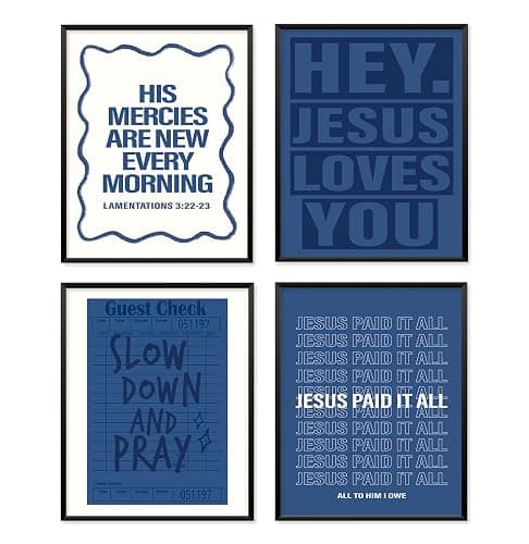 Locomiss Navy Blue Dorm Decor Wall Art Posters, Preppy Y2K Teen Girls | Wall Art Room Decor, Christian Blue Wall Dorm Decorations Prints for College Teen Girls, Set of 4 (8x10 Unframed) - Image 1