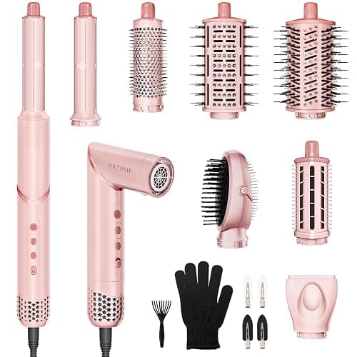 8 in 1 Hair Styler & Air Dryer Wrap Curler, High-Speed Negative Ionic Foldable Hair Tools Fast Drying, Multi Professional Hot Air Styler for Curling Volumizing Straightening Styling (Pink) - Image 1