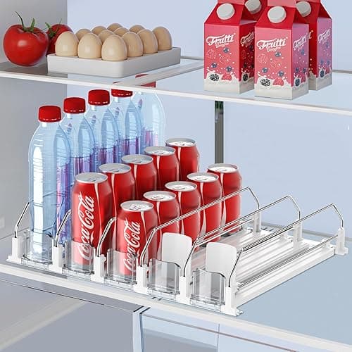 IBORING Drink Organizer for Fridge,Self Pushing Fridge Drink Organizer,Automatic Drink Dispenser for Fridge-Holds up to 25 Cans - 5 Rows