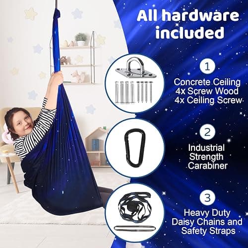 Sensory Swing for Kids Indoor and Outdoor Therapy Cuddle Swing Snuggle Hammock Chair Holds up to 300 lbs with Hardware Hanger Kit For Aspergers Autism ADHD thumbnail 5