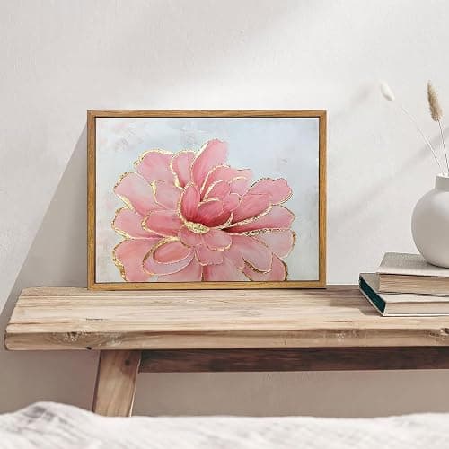 Framed Pink Peony Flower Canvas Wall Art Modern Pink and Gold Floral painting Decor Pictures Abstract flowering Posters Prints for Corridor Living Classroom Bedroom Woman Room Decoration thumbnail 7