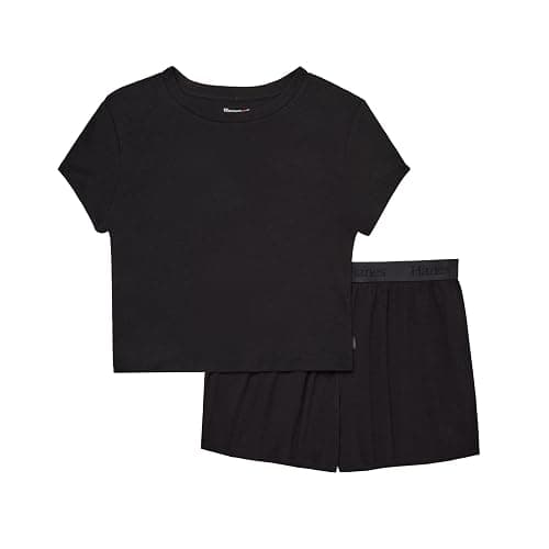 Hanes womens Originals 2-piece Lounge Set, Supersoft Cropped Baby Doll Tee & Sleep Shorts Loungewear Set thumbnail 4