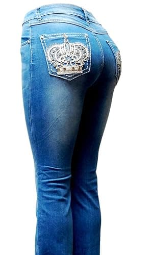 Jack David H&Y U-Cute Rose 2 Rhinestone Studded Denim Bootcut Flap Pocket Jeans thumbnail 5