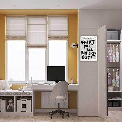 Retro Black And White Newspaper Poster What If It All Works Out Canvas Wall Art Positive Affirming Quote Minimalist Prints Painting For Home Bedroom Dorm Wall Decor 12x16in Framed thumbnail 4