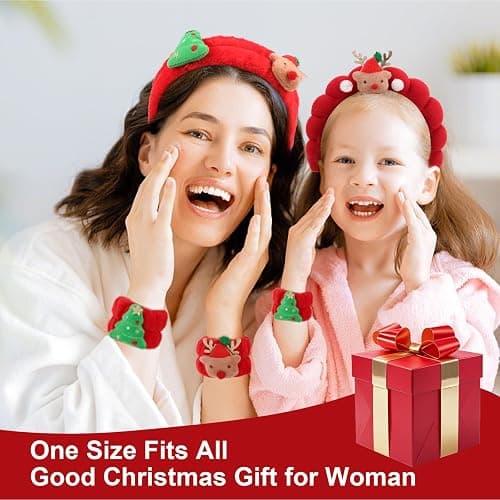 AMCAMI Christmas Makeup Headband Wristband Set with Hair Clips,Headband for Washing Face, Skincare,Spa,Christmas Hair Accessories Gifts, Stocking Stuffers thumbnail 4