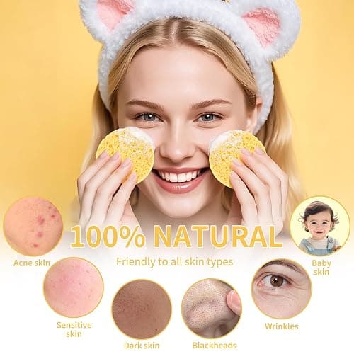100-Count Compressed Facial Sponges, Natural Cosmetic Spa Sponges for Facial Cleansing, Exfoliating Mask, Makeup Remover, Travel Face Sponges - Yellow thumbnail 5
