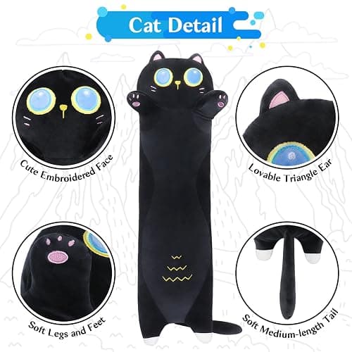 Sprinqdawin Long Black Cat Plush Pillow,35.5" Large Black Cat Stuffed Animal,Kawaii Cat Plush,Cuddly Sleeping Hugging Stuffed Animal, Giant Cute Body Pillow,Plush Toy Gift for Kids Birthday thumbnail 4