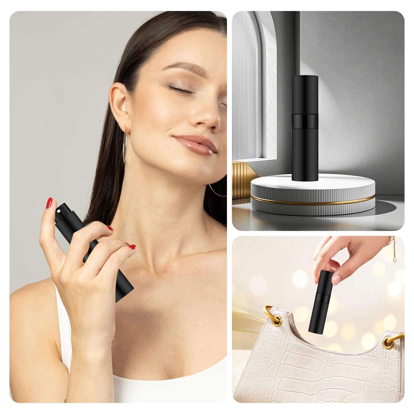 Atomizador para Perfume Rellenable Portátil, Diseño Rotativo, Botella Spray Dispensador 8ML, 2 Piezas Dispensador de Perfume Viajar y Salir, para Mujer y Hombre, con Funda y Adaptador, 2 PCS Negro thumbnail 7