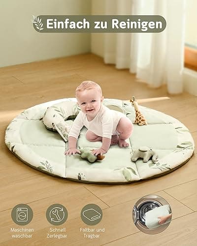 Fortella Spielbogen Baby, Spielmatte mit Bauchzeit Kissen und 5 Sensorik Spielzeug Abnehmbarem,Naturthemen Krabbeldecke für Babys ab der Geburt, Neugeborene & Kinder, 0-6-9-12 Monate-Salbeigrün - Salbeigrün thumbnail 8