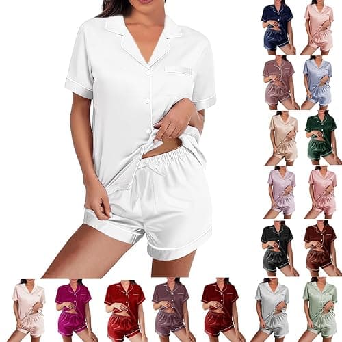 WJing Yi Jia Womens Silk Satin Pajamas Loungewear Two-Piece Sleepwear Button-Down Floral Pj Set XS-4XL thumbnail 2