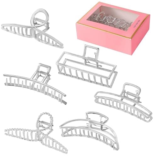 LUKACY 6 Pack Large Metal Hair Claw Clips - 4 Inch, Perfect Big silver claw clips hair clips for Women and Thinner, Thick hair styling,Strong Hold, Fashion Hair Accessories (Style 1 Silver) - Image 1
