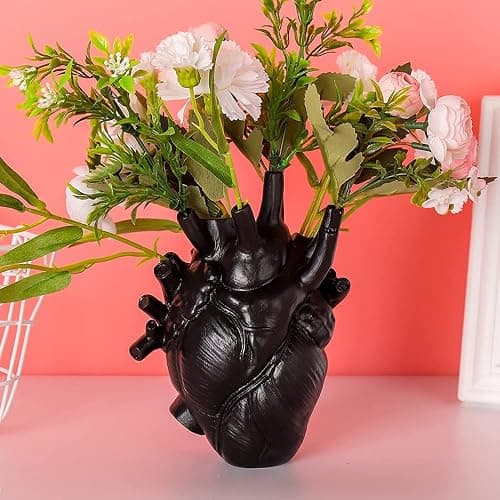 BestAlice Anatomical Heart Vase, Black Heart Shaped Vase for Flowers, Creative Heart-Shaped Sculpture Vase Heart-Shaped Art Resin Vase Desktop Ornament, Gift vases for Living Room Decorations, Black - Image 1