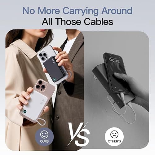2025 Updated M3 Ultra Slim 0.4'' Wireless Power Bank, 12800mAh Magnetic Portable Charger with Built in Cable and Strap, LED Battery Pack Travel Essentials for iPhone 16/15/14/13/12/Pro/Pro Max Andriod thumbnail 5