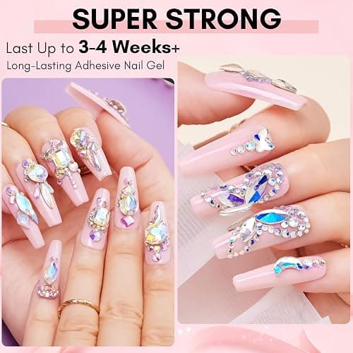 Makartt Rhinestone Glue for Nails, 2 x 30ml Medium Viscosity 3D Charm Gel | Up to 30-Day Hold. 60ml Total Clear-Curing Medium-Viscosity UV/LED Gel for 1–6mm Rhinestones, Gems & Charms. DIY Salon & Gift thumbnail 3