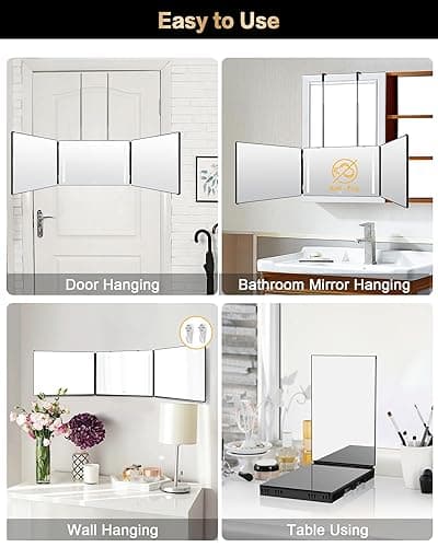 JUSRON 360 Viewing Angle Self Hair Cutting Mirror, Clear Anti-Fog HD Glass, USB Rechargeable, Easy to Use, Height Adjustable, Portable, Good Choice for Gifts - Black With Led thumbnail 7
