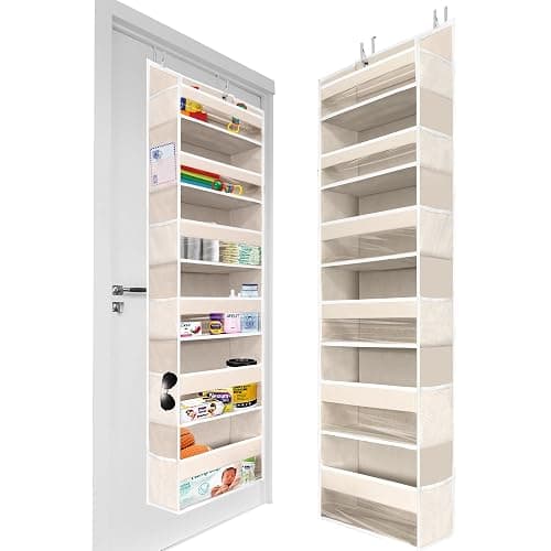 HOMELUX THEORY 1 PC Heavy Duty Over the Door Organizer 55x14x6.7, 6 Large Front & 12 Side Pockets, Hanging Storage Closet Door Organizer for Bedroom, Bathroom and Baby Nursery Storage (Ivory) - 1 set - Ivory - Image 1