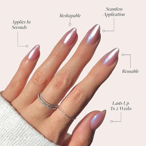Glamnetic Press On Nails - Seaspell | Short Almond Pink Fake Nails with a Velvet Finish, Reusable Summer Nails | 15 Sizes - 30 Nail Kit with Glue thumbnail 3