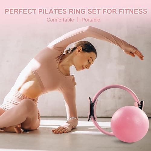 KANGFITER Pilates Equipment Kit for Home Workout, Pilates Ring and Ball Set with Adjustable Ankle Wrist Weights, Resistance Bands, Tape Measure, Bag, Pilates Essentials Accessories for Women Yoga thumbnail 2