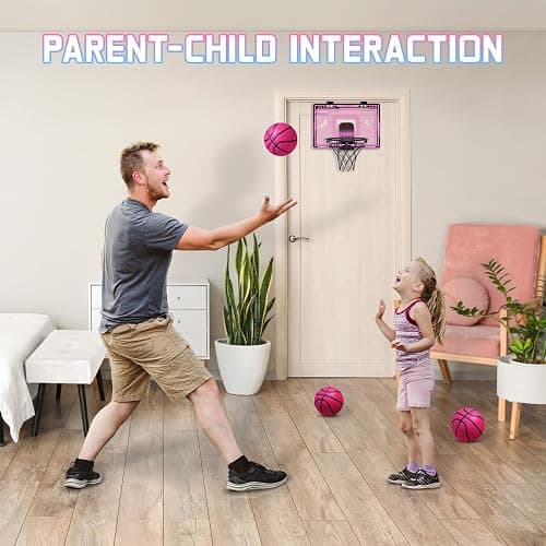 Indoor Basketball Hoop with Electronic Scoreboard and LED Light, Pink Over The Door Basketball Toy, for Kids Aged 4, 5, 6, 7, 8+Years Old thumbnail 6