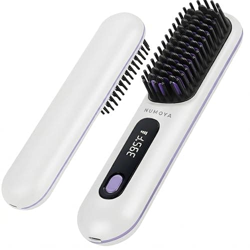 NUMOYA Go Brush Pro Portable Cordless Hair Straightener Brush, Rechargeable MCH Fast Heating for Women Travel (White) - Image 1