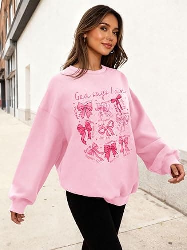 UYIQL Christian Sweatshirts for Women Oversized Faith Jesus Shirts Bible Verses Inspirational Long Sleeve Graphic Pullover thumbnail 3