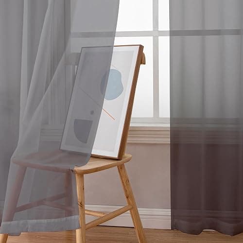 Simplebrand Grey Sheer Curtains 84 Inches Long, Light Filtering Rod Pocket Solid Color Window Sheer Curtain Panels, Elegant Curtains & Drapes for Living Room 2 Panels (Charcoal Grey, 2x42x84'') thumbnail 2