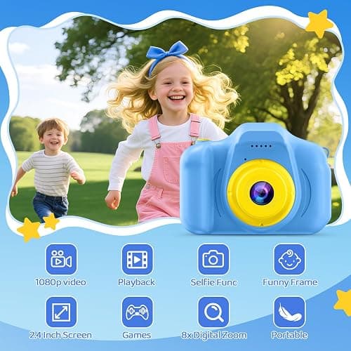 Desuccus Kids Camera Toys Christmas Birthday Gifts for Boys and Girls Kids Toys 3 4 5 6 7 8 9 Year Old HD Digital Video Camera for Toddler with 32GB SD Card (Blue) thumbnail 3