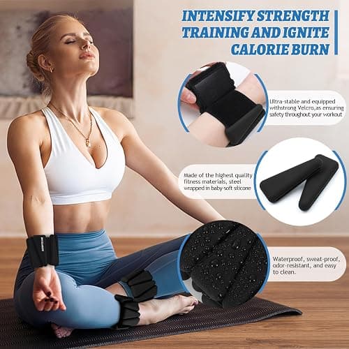 BECOJADDE Ankle Weights Set of 2 (1 lb/2 lb/3 lb Each) Adjustable Wrist Weights for Women Men Wearable Arm Leg Weight for Pilates, Running, Walking, Workout, Yoga thumbnail 3
