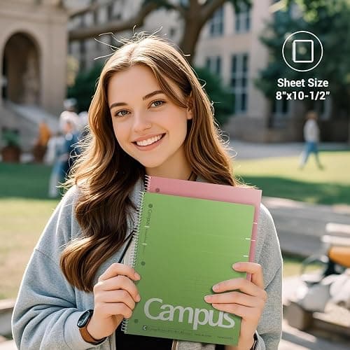 KOKUYO Spiral Notebook, 3 Pack Campus 10-1/2" x 8" Subject Notebooks with College Ruled, 80 Sheets, Pink Blue Green 3 Holes School Spiral Journal for Work Study Note Taking (WSG-SU-400G1×3) thumbnail 8