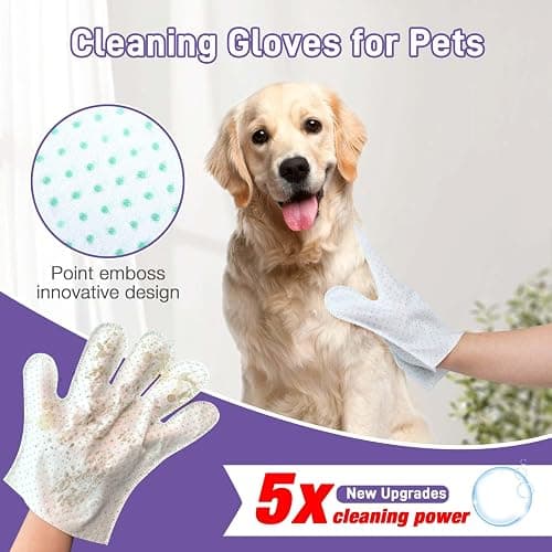 VoagLuk Dog Wipes 15 PCS Pet Cleaning and Deodorizing Bath Wipes for Dogs & Cats Rinse Free Grooming Gloves for Paws, Butt, Face and Fur thumbnail 3