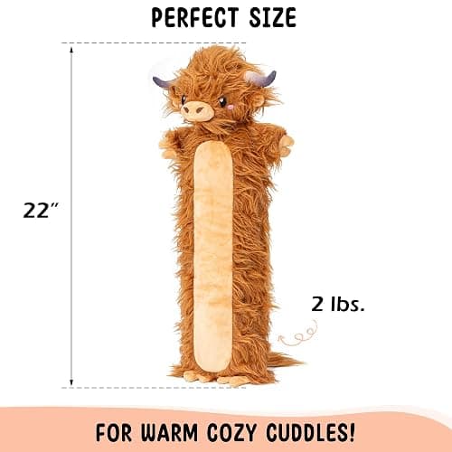 Brown Highland Cow Microwavable & Weighted Stuffed Animals - Unscented Heatable Plush Doll, Cute Cow Plush Toys Gifts for Girls Boys and Kids, Happy Fuel thumbnail 2