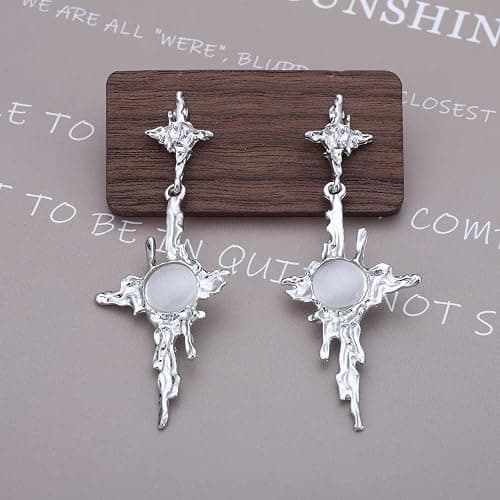 Wendalern Boho Stern Kreuz Ohrringe Mondstein Schmetterling Quaste Baumeln Ohrringe Silber Northstar Ohrstecker Unregelmäßig Lava Kreuz Aussage Ohrschmuck Y2k Schmuck Für Frauen thumbnail 4