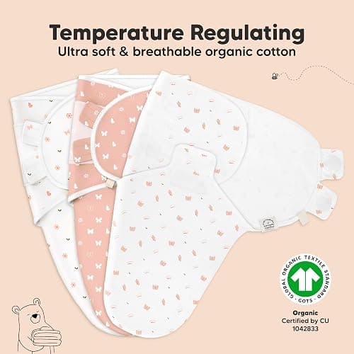 3-Pack Organic Baby Swaddle Sleep Sacks - Swaddles for Newborns, Infant 0-3 Months, Baby Girls, Boys, Soft & Snug Newborn Sleep Sack, Nursery Swaddling Blankets (Butterflies) thumbnail 4