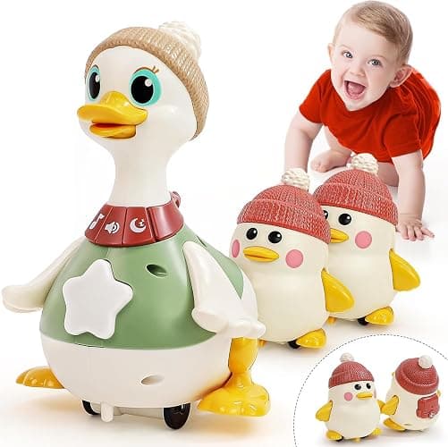 HOLA Baby Toys 6-12 Months Musical Dancing Duck Toy Set with Mama and Babys Tummy Time Toys, Crawling and Interaction Modes 1 Year Old Girl Boy Baby Stocking Stuffers - Image 1