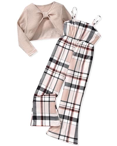 HIHA Girls Sleeveless Jumpsuits Outfit Long Sleeve Twist Front Tops Romper Clothes Set Size 4-12 - Image 1