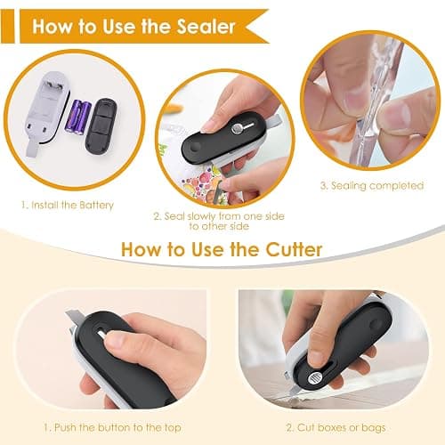 FEPPO Mini Bag Sealer, 2 in 1 Heat Sealer with Cutter, Portable Resealer Machine for Chip, Plastic Bags Food Storage Snacks (Batteries Included) thumbnail 5