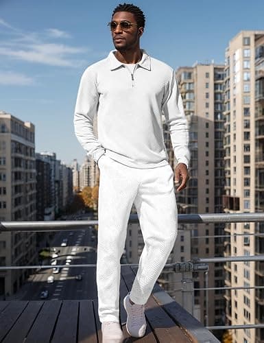 UOUA Mens 2 Piece Set Casual Outfits Polo Long Sleeve Shirt & Pants Track Suit Loungewear Athletic Sweatsuit thumbnail 3