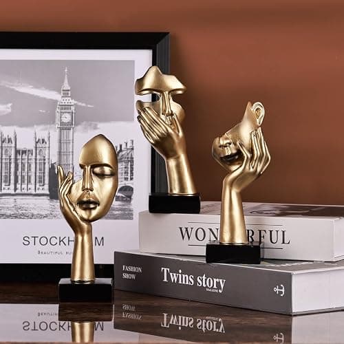 oliruim 3 PCS Thinker Small Statue, Golden Black Abstract Art Sculpture Modern Home Decora Shelf Decor Knick Knacks Desktop Decor Christmas Tv Stand Decor New Year Gift (3 PCS Gold) - 3 Pcs Gold thumbnail 6