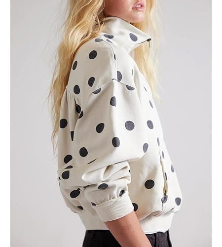 MSBESYOR Women’ Polka Dot Half Zip Sweatshirts Oversized Fleece Pullover Long Sleeve Quarter Zip Casual Hoodie with Pockets thumbnail 4