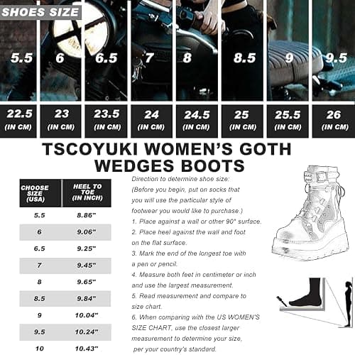 Tscoyuki Platform Ankle Boots for Women Chunky High Heel Booties Goth Round Toe Combat Boots Women Lace Up Motorcycle Wedges thumbnail 6